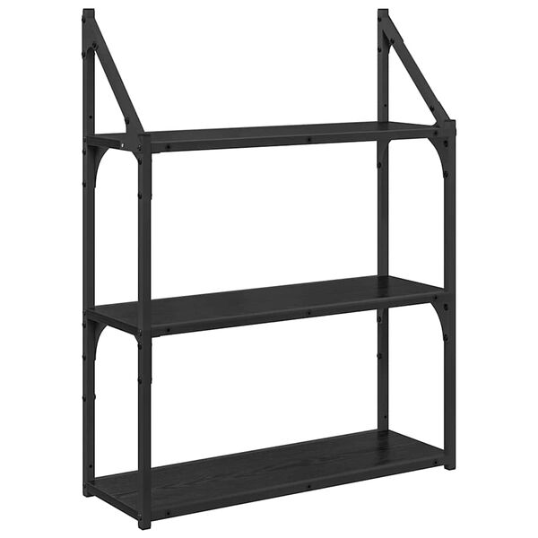 vidaXL Vegghylle med hylle Svart Eik 60 x 21 x 78,5 cm Konstruert tre