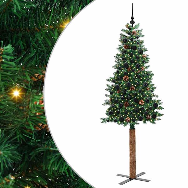 vidaXL Slim juletre med 300 LED grønn 210 cm PVC og Massivt Furu tre