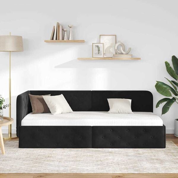 vidaXL Hjørnesengramme med hodegjerde Svart 80 x 200 cm Fløyel