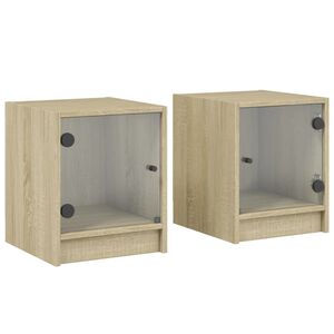 vidaXL Nattbord med glassd&oslash;rer 2 stk sonoma eik 35x37x42 cm