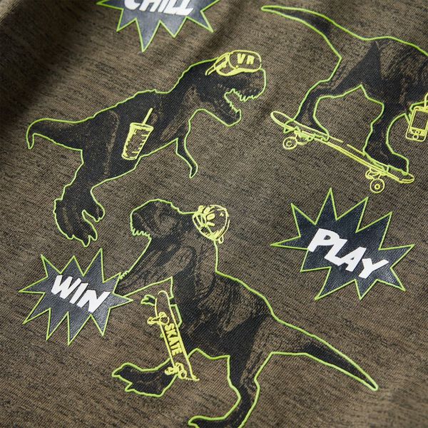 T-skjorte for barn med lange ermer mørkekaki 92