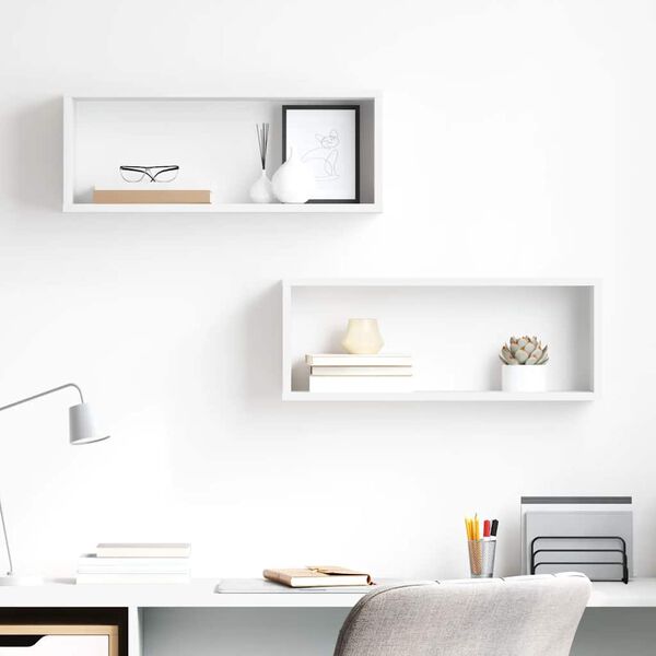 vidaXL Vegghyller kubeformet 2 stk h&oslash;yglans hvit 60x15x23 cm sponplate