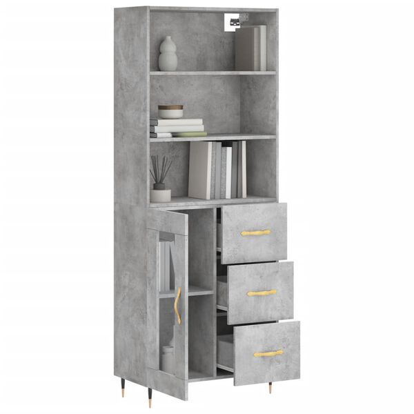 vidaXL Highboard betonggrå 69,5x34x180 cm konstruert tre