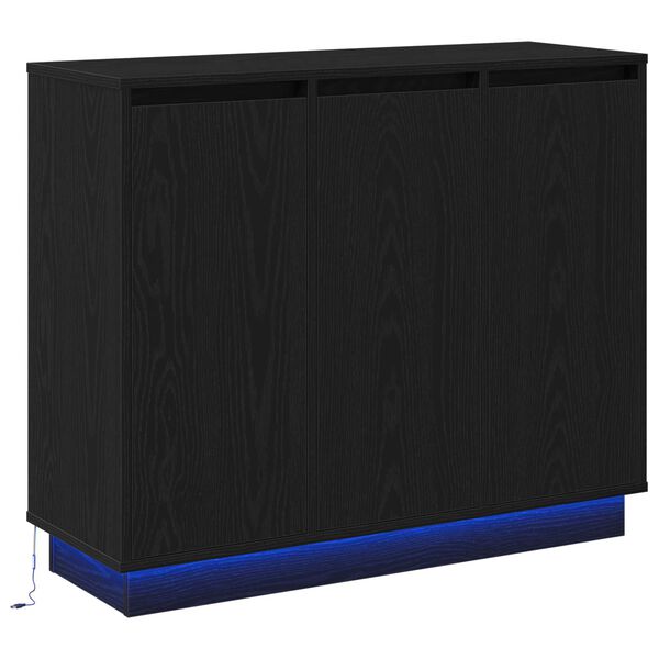 vidaXL LED sideboard Svart Eik 90 x 32 x 75 cm Konstruert tre