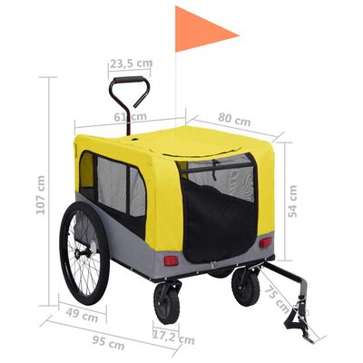 vidaXL Sykkeltilhenger og joggevogn for kjæledyr 2-i-1 gul og grå