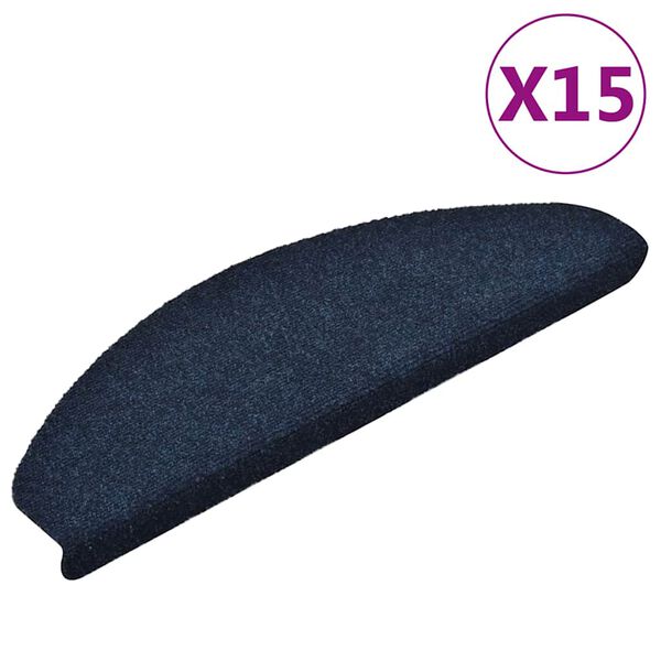 vidaXL Trappematter selvklebende 15 stk 65x21x4 cm marineblå halvrund store