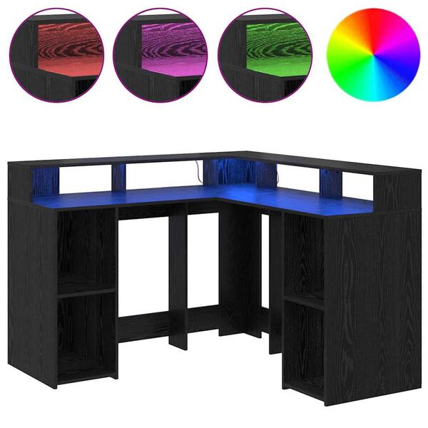 vidaXL Skrivebord med hylle Svart Eik 130 x 130 x 91 cm Konstruert tre