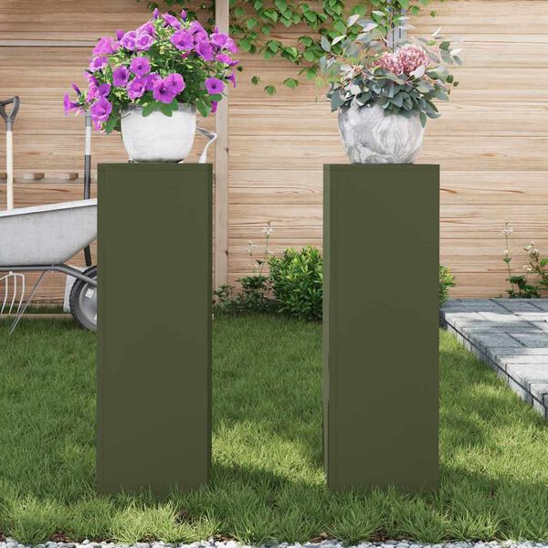 vidaXL Planteholder 2 pcs Olivengr&oslash;nn 24 x 24 x 75 cm St&aring;l