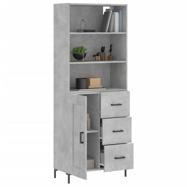 vidaXL Highboard betonggr&aring; 69,5x34x180 cm konstruert tre