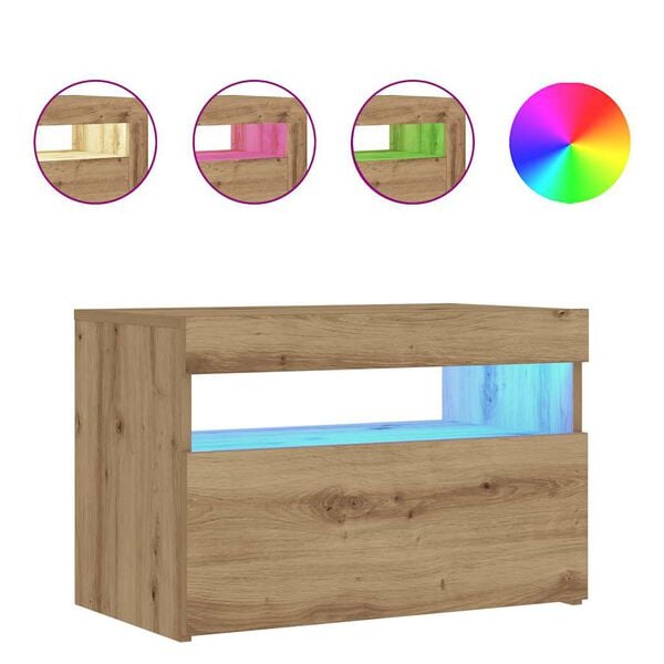 vidaXL Nattbord med LED-lys artisan eik 60x35x40 cm konstruert tre