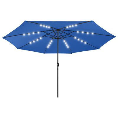 vidaXL Parasoll med LED-lys og metallstang 400 cm asurblå