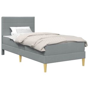 vidaXL Sengeramme med madrass med hodegjerde Lysegr&aring; 90 x 190 cm stoff