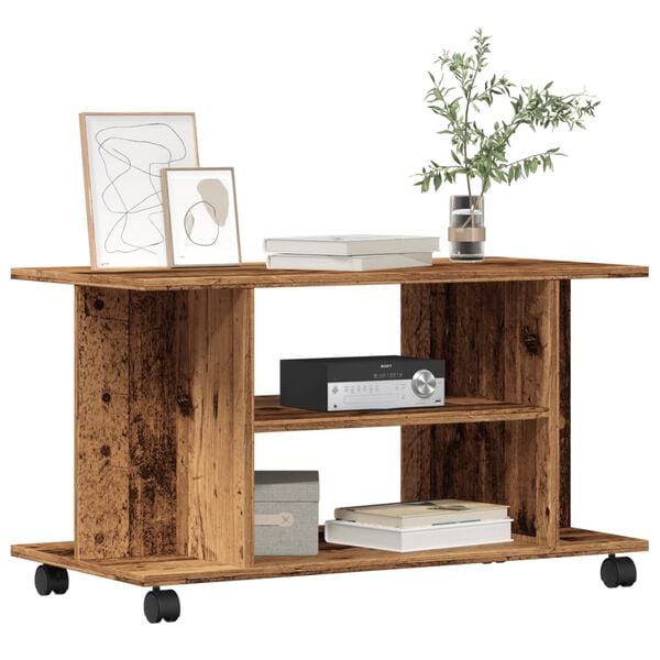 vidaXL TV-benk med hjul gammelt tre 80x40x45 cm konstruert tre