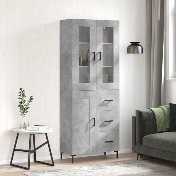 vidaXL Highboard betonggr&aring; 69,5x34x180 cm konstruert tre