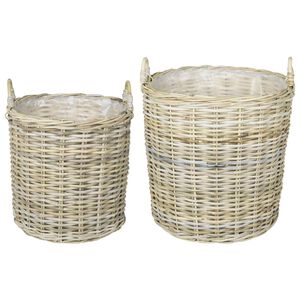 vidaXL Planterkurv med lagring GENDT 2 stk. Naturlig gr&aring; Kubu Rattan