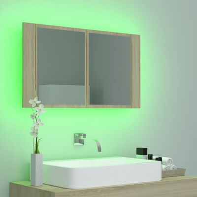vidaXL LED-speilskap sonoma eik 80x12x45 cm akryl