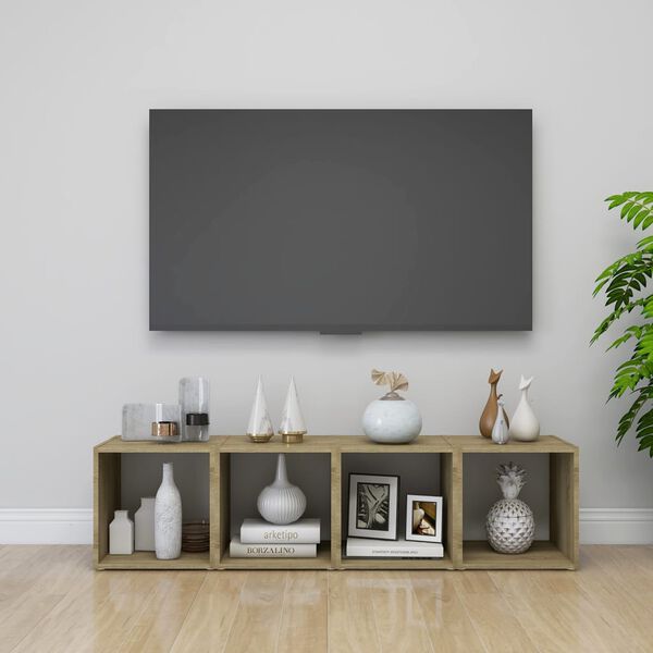 vidaXL TV-benker 4 stk hvit og sonoma eik 37x35x37 cm konstruert tre