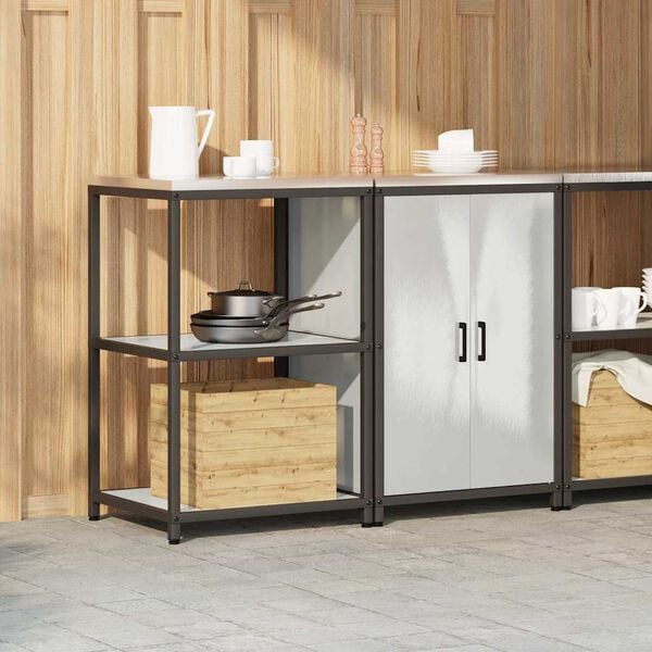 vidaXL Kj&oslash;kkenoppbevaringssett med hylle 2 pcs s&oslash;lv Rustfritt St&aring;l