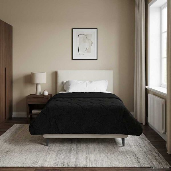 vidaXL Full &aring;r dyne Svart 140 x 220 cm Mikrofiber og Teddy fleece