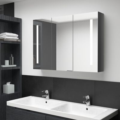 vidaXL LED-speilskap til bad 89x14x62 cm skinnende grå
