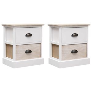 vidaXL Nattbord 2 stk hvit og naturlig 38x28x45 cm keisertre