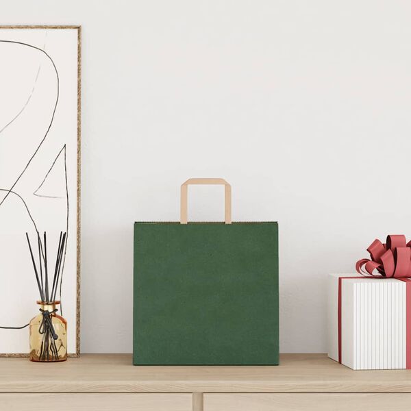 vidaXL Papirposer 50 stk med h&aring;ndtak gr&oslash;nn 26x17x25 cm