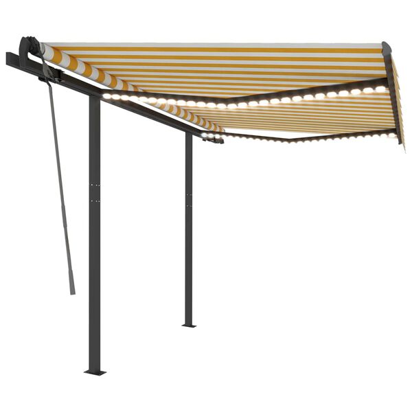 vidaXL Automatisk markise med LED og vindsensor 3x2,5 cm gul og hvit