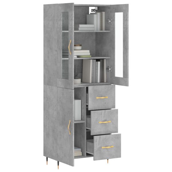 vidaXL Highboard betonggr&aring; 69,5x34x180 cm konstruert tre