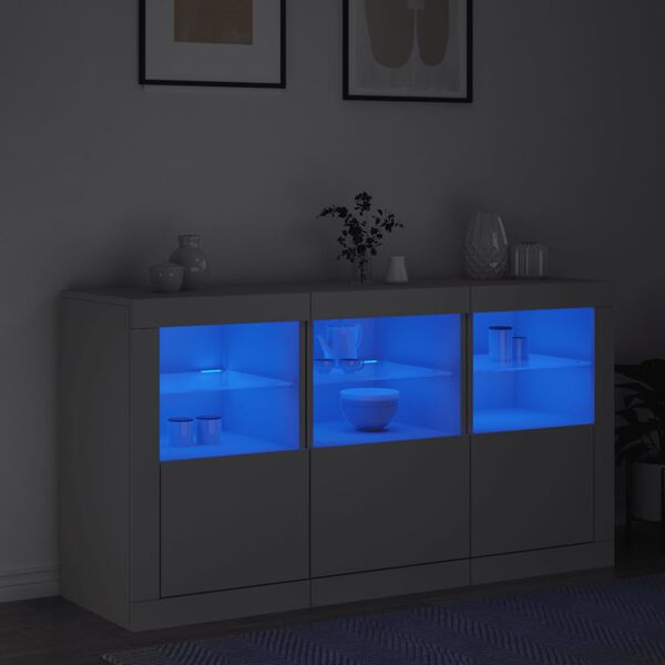 vidaXL Skjenk med LED-lys hvit 123x37x67 cm
