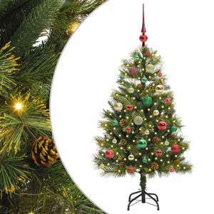 vidaXL Kunstig hengslet juletre med kjegler gr&oslash;nn 120 cm