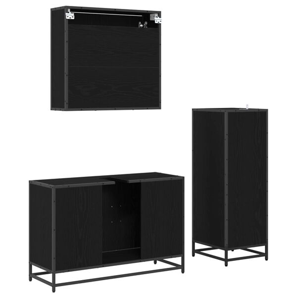 vidaXL Baderomsinnredningssett med d&oslash;r 3 pcs Svart Eik Konstruert tre