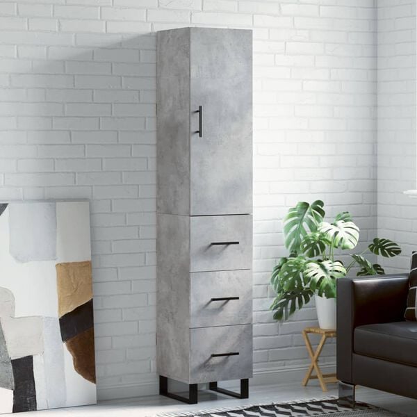 vidaXL Highboard betonggr&aring; 34,5x34x180 cm konstruert tre