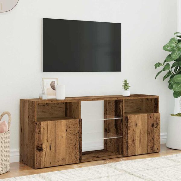 vidaXL TV-benk med LED-lys gammelt tre 120x30x50 cm konstruert tre