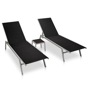 vidaXL Solsenger 2 stk med bord st&aring;l og textilene svart