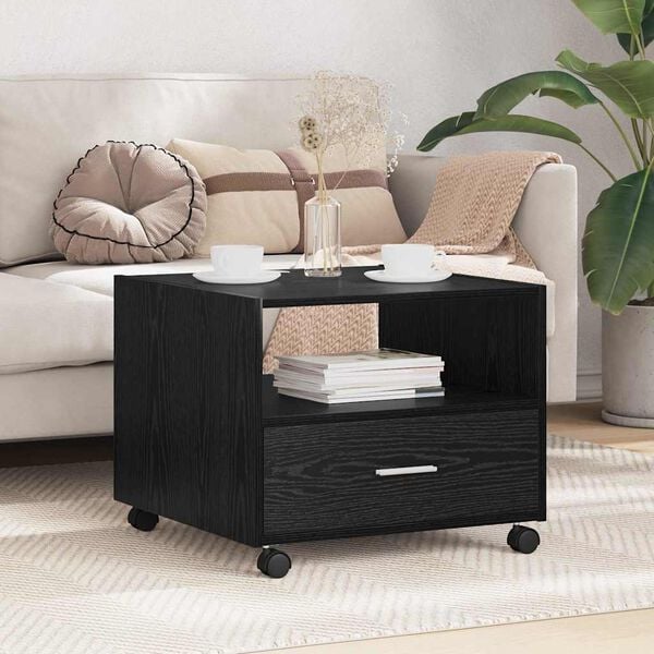 vidaXL Kaffebord med skuff Svart Eik 55 x 55 x 45cm Konstruert tre