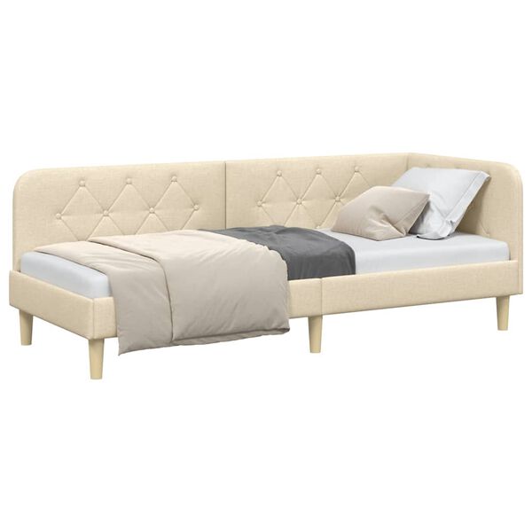 vidaXL Hjørnesengramme med hodegjerde Krem 80 x 200 cm stoff