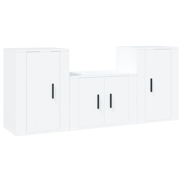 vidaXL TV-skapsett 3 deler hvit konstruert tre