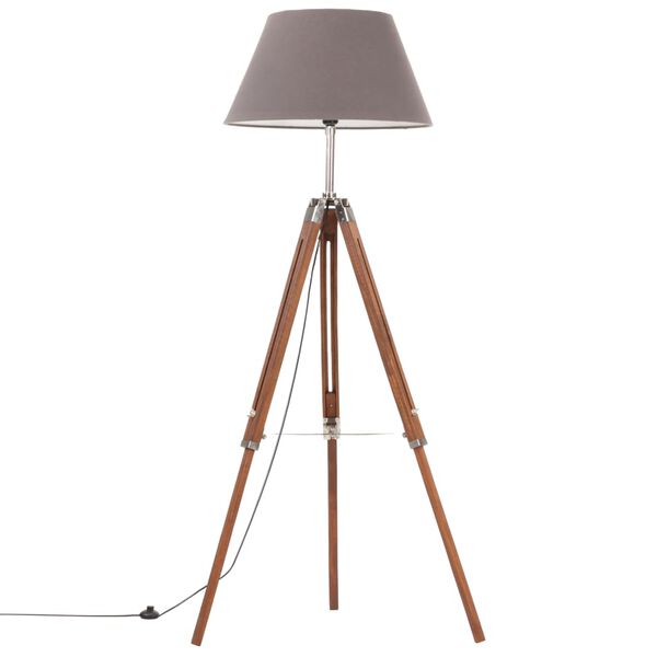 vidaXL Gulvlampe med stativ honningbrun og gr&aring; heltre teak 141 cm