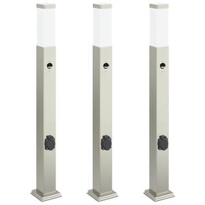 vidaXL Pullertlys med sensor og stikkontakt 3 stk 80 cm rustfritt st&aring;l IP44