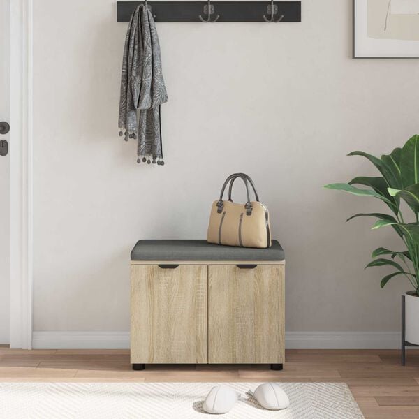 vidaXL Gangbenk med pute med lagring Sonoma eik 60 x 38 x 46 cm