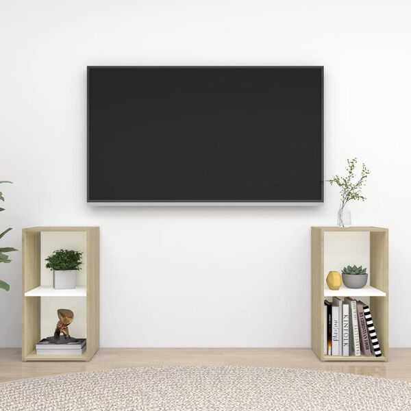 vidaXL TV-benker 2 stk hvit og sonoma eik 72x35x36,5 cm konstruert tre