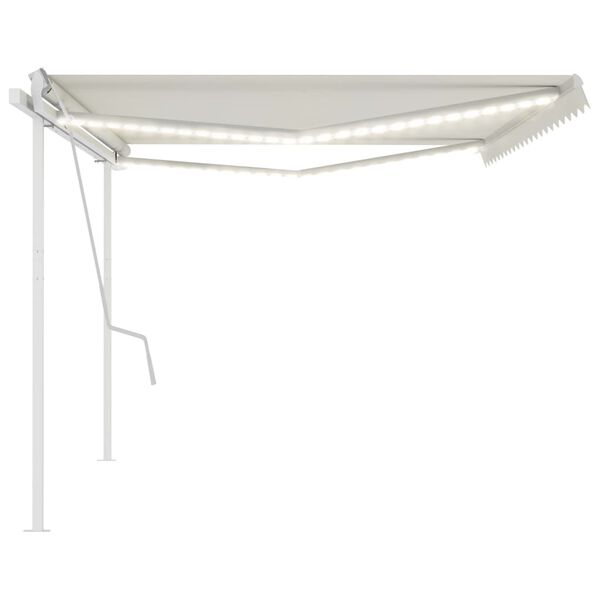 vidaXL Manuell uttrekkbar markise med LED 5x3 m kremhvit