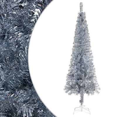 vidaXL Forhåndsbelyst slankt juletre med kulesett sølv 180 cm