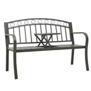 vidaXL Hagebenk med bord gr&aring; 120 cm st&aring;l