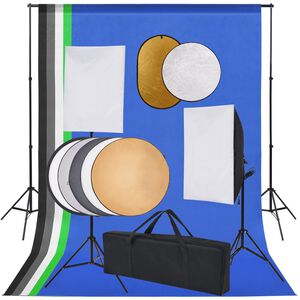 vidaXL Fotostudiosett med softboks lys, bakgrunn og reflektor