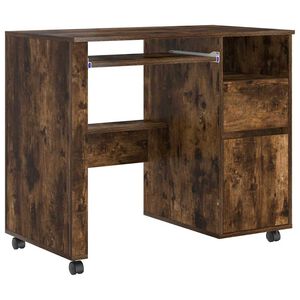 vidaXL Skrivebord med hjul R&oslash;kt eik Konstruert tre 91 x 50 x 77 cm
