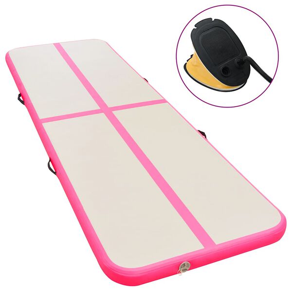 vidaXL Oppblåsbar gymnastikkmatte med pumpe 300x100x10 cm PVC rosa