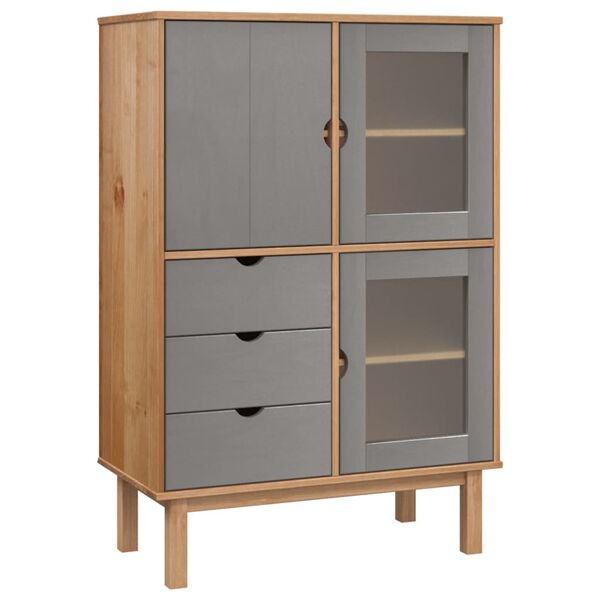 vidaXL Highboard OTTA brun og grå 85x43x125 cm heltre furu