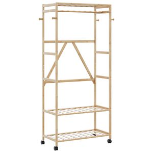 vidaXL Klesstativ med hyller og hjul 90x40x179,5 cm bambus