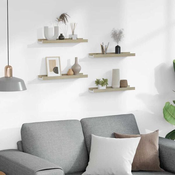 vidaXL Vegghyller 4 stk hvit og sonoma eik 40x9x3 cm